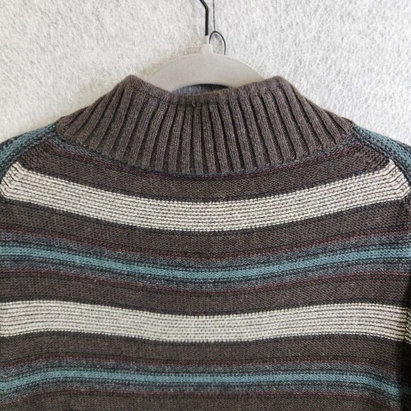 Fossil Sweater Mens M Brown Striped Shawl Collar Pullover Ribbed Knit Grandpa - Picture 5 of 16